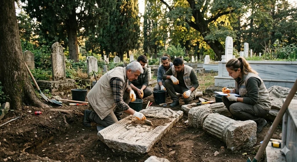 Körfez’deki mezarlıkta tarihi eser keşfi