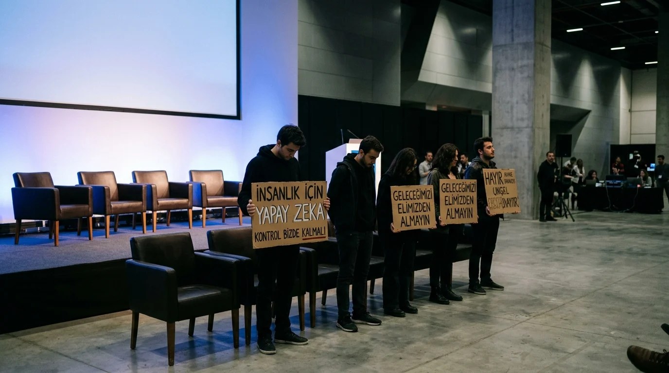 Yapay zeka etkinliğinde protesto eylemi