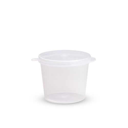 Carton of 25 ml clear sauce portion containers for Mandurah food service