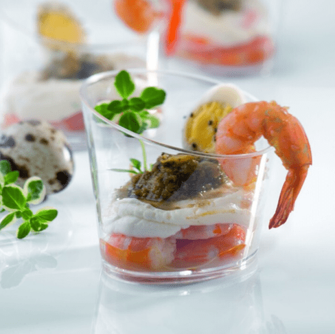 Elegant clear dessert cup close up