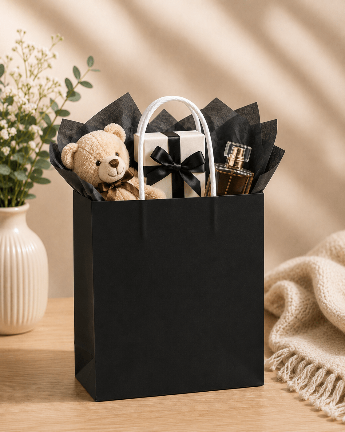Junior Jet Black Kraft Paper Carry Bag
