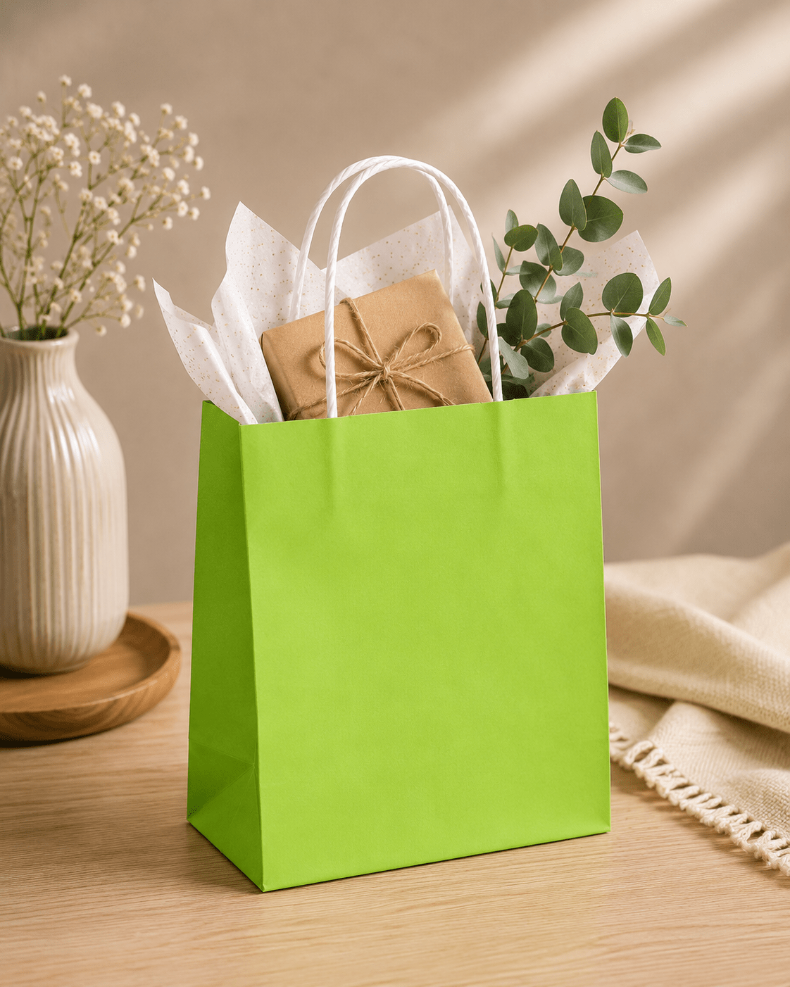 Small Lime Green Kraft Paper Carry Bags