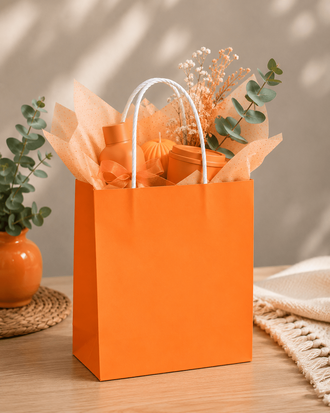 Small Orange Kraft Paper Carry Bags
