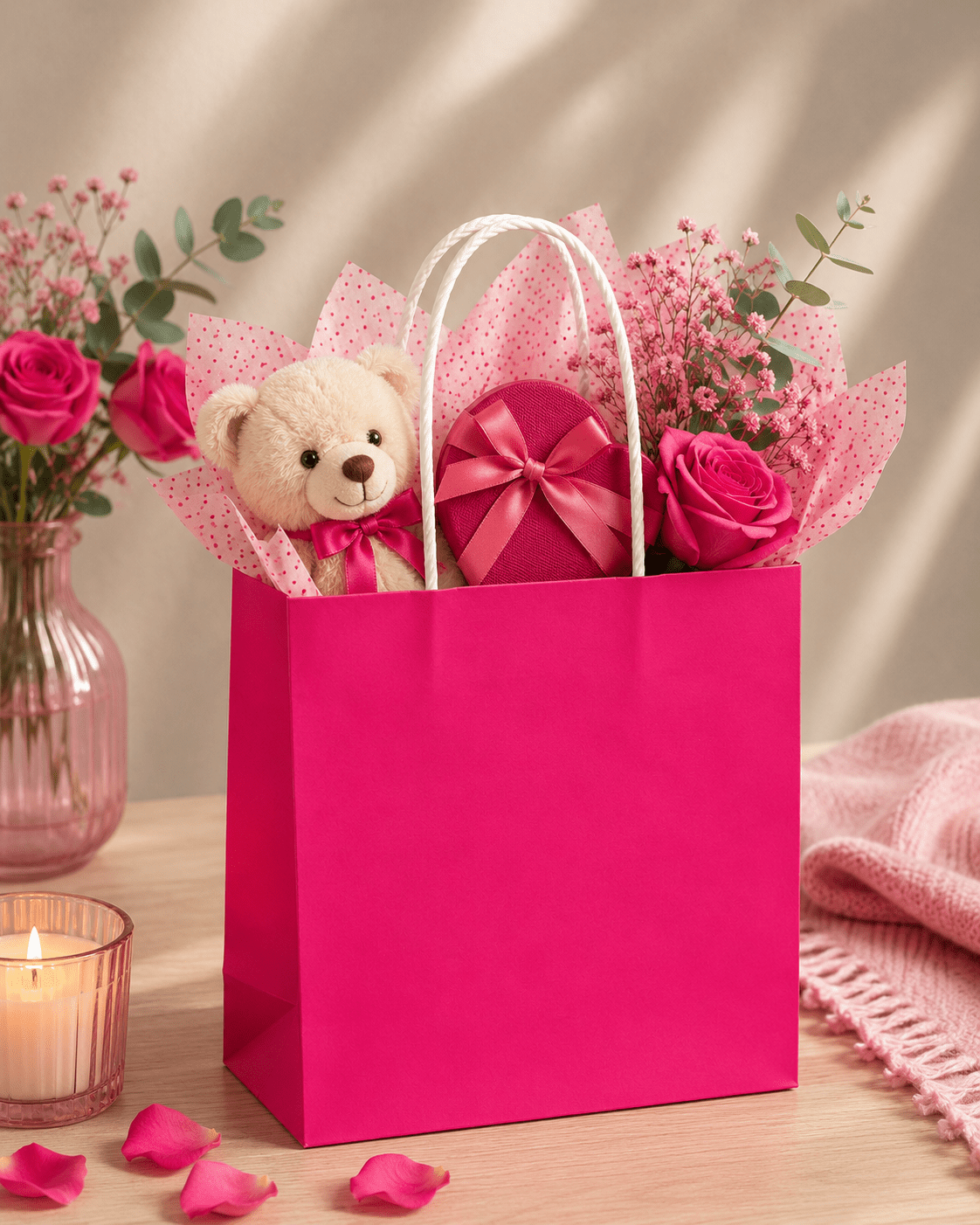 Small Pink Kraft Paper Carry Bags