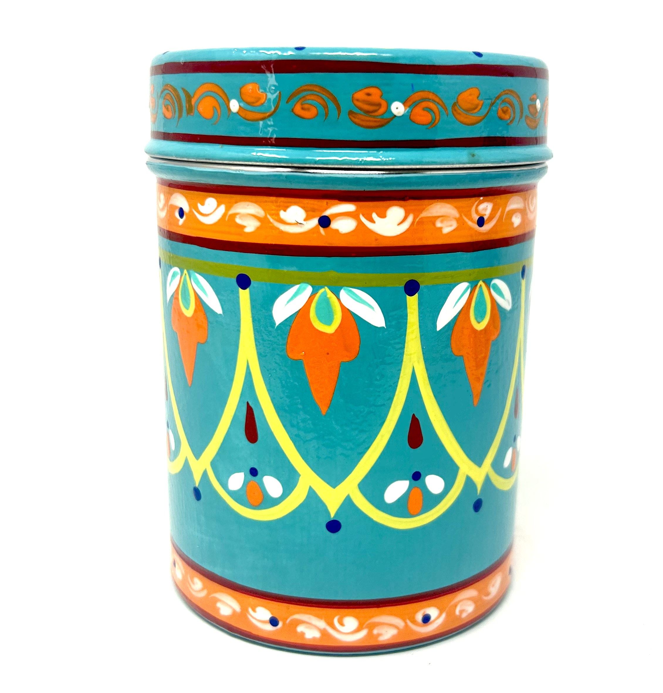 Hand Painted 'Jaipur' Kitchen Canister Teal Crush