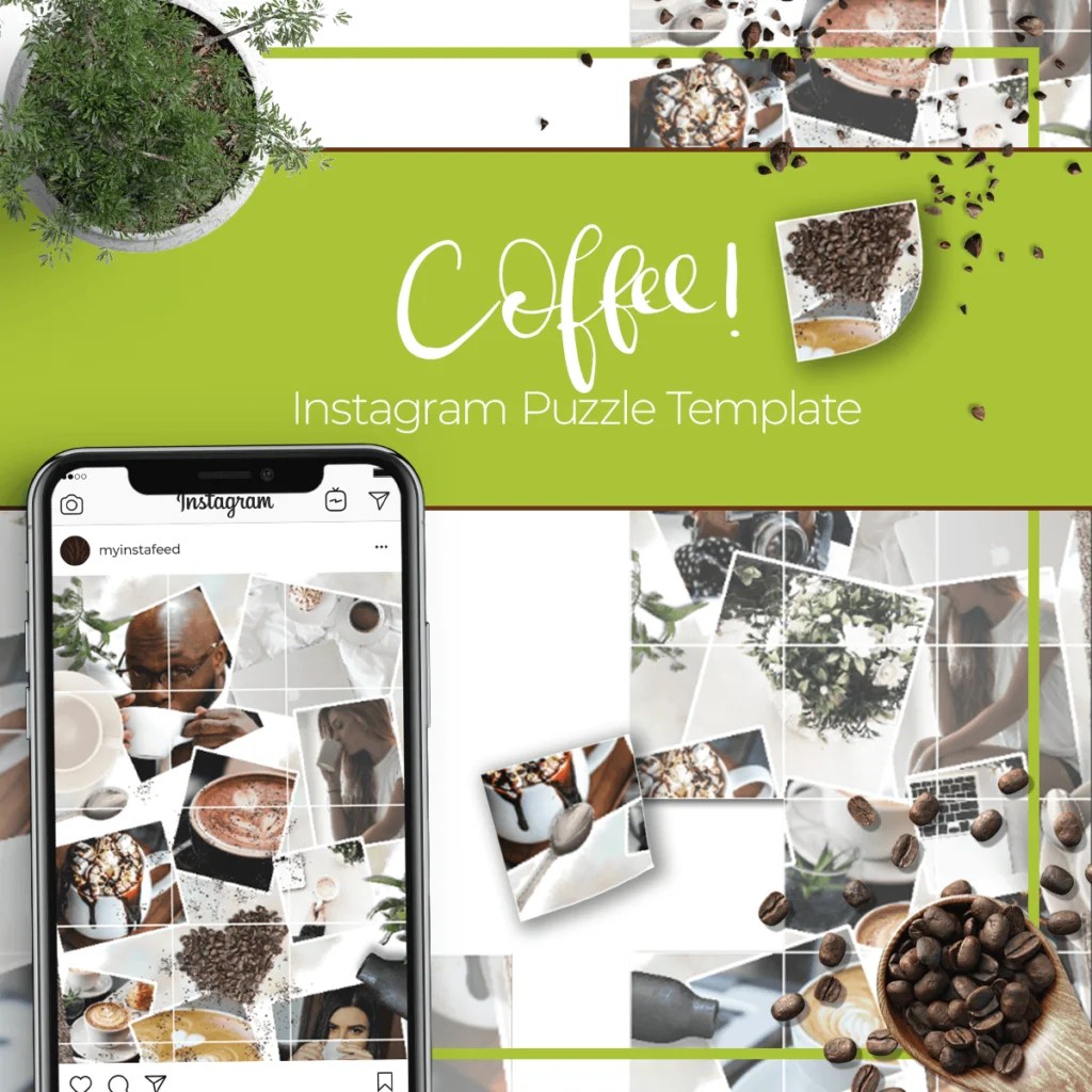 Instagram Puzzle Grid Template Coffee Prettywebz Media Business Templates Graphics