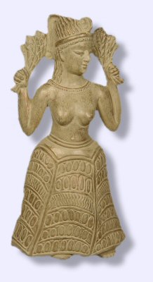 Goddess Astarte or Anath. Symbols include Venus, the eight-pointed star, rhomb, wheat sheaves, and animals.