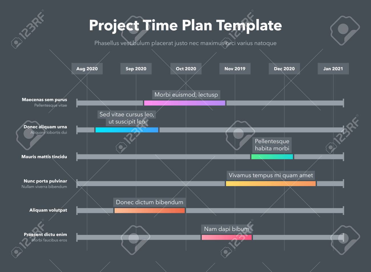 They make it easy to communicate with clients and coworkers. Simple Business Project Time Plan Template With Colorful Project Tasks In Time Intervals Dark Version Easy To Use For Your Website Or Presentation Royalty Free Cliparts Vectors And Stock Illustration Image 155724988