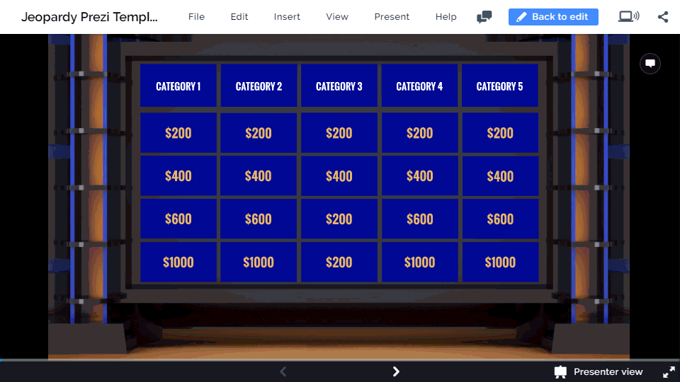 Customize these completely free and easy to use jeopardy templates, and use them to teach students or review with a fun jeopardy game. Interactive Jeopardy Game In Prezi Next Prezibase