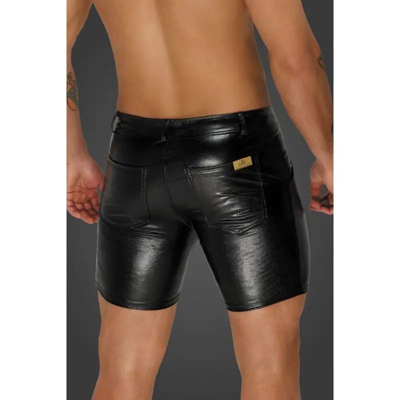 Noir Snake Wetlook Mid Length Shorts with Back Pockets (Black - Extra Large)