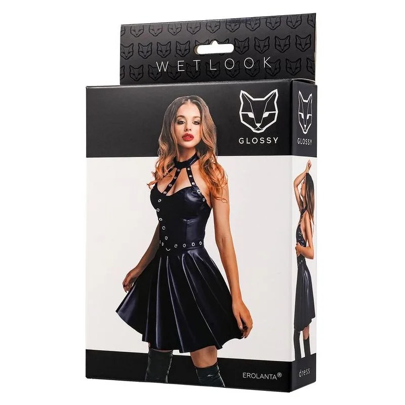 Glossy Marisa Noir Wetlook Dress (Black - Small)
