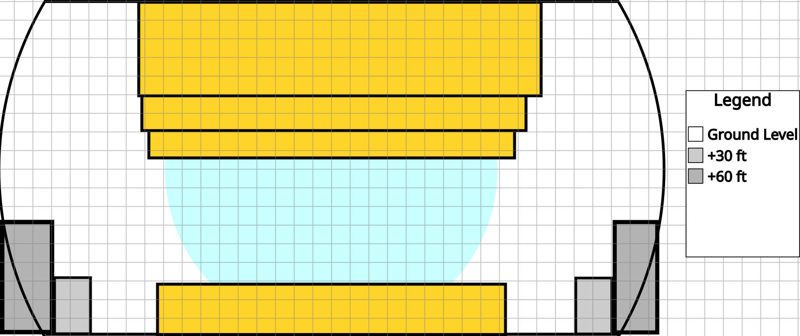 A side view map/cross-section of the core. The perimeter of the room, walkways, blast shield sections, and the giant crystal core itself are all shown.