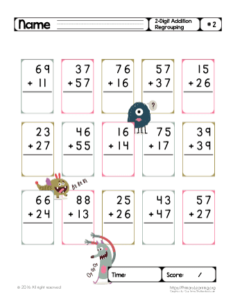 Two Digit Addition (Regrouping) #2 PrimaryLearning Org