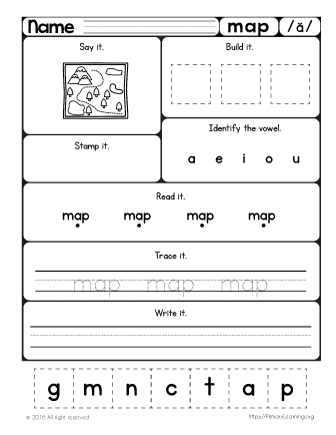 MAP Worksheet | Learn Short a Sound | PrimaryLearning.Org