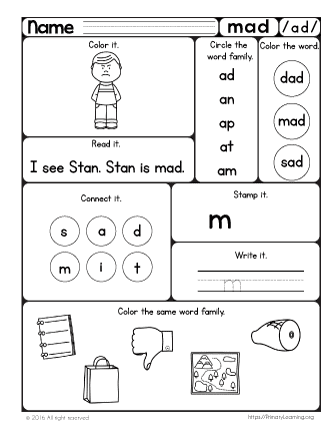 MAD Worksheet | The AD Word Family | PrimaryLearning.Org