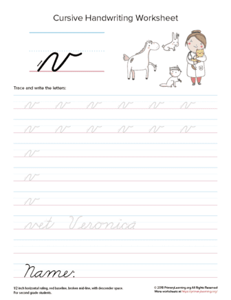 Lowercase Cursive V Worksheet | PrimaryLearning.Org