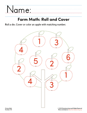 roll and cover math worksheet part 3 primarylearning org