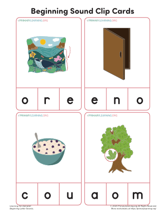 beginning sound o clip cards primarylearning org