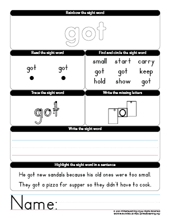 Got Sight Word Worksheet Primarylearning Org