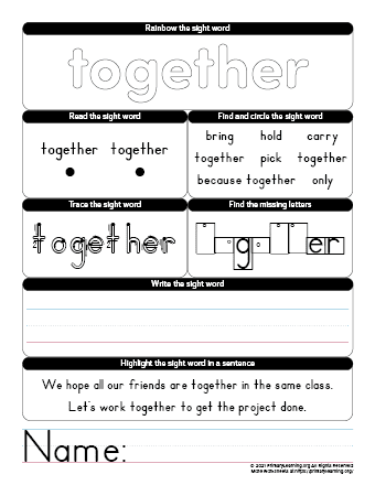 TOGETHER Sight Word Worksheet | PrimaryLearning.Org