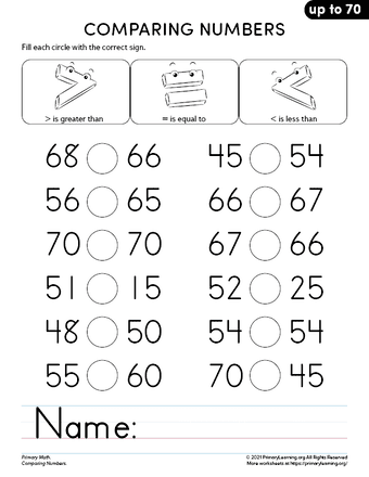 Comparing Numbers up to 70 - Part 1 | PrimaryLearning.Org