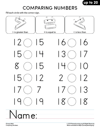 comparing numbers up to 20 part 1 primarylearning org