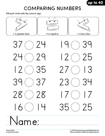 comparing numbers up to 40 part 1 primarylearning org