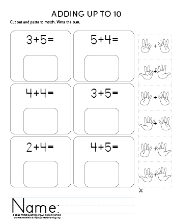 cut paste addition up to 10 with fingers primarylearning org