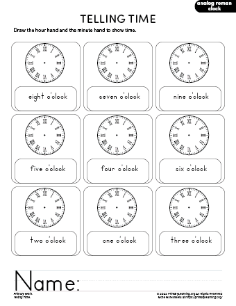 telling time worksheet 6 primarylearning org