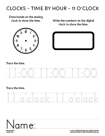 eleven o clock worksheet primarylearning org