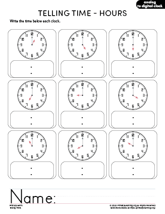 telling time label hours primarylearning org