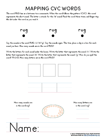 CVC Word Mapping - RUG Worksheet | PrimaryLearning.Org