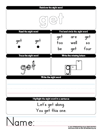 Get sight word worksheet