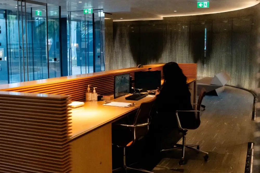 Concierge desk in the lobby of a managed residential building