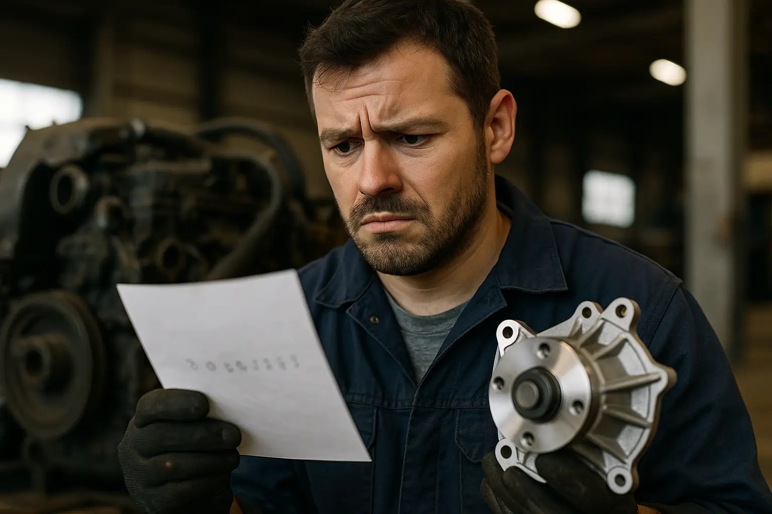 Mechanic Examining Replacement Engine Part