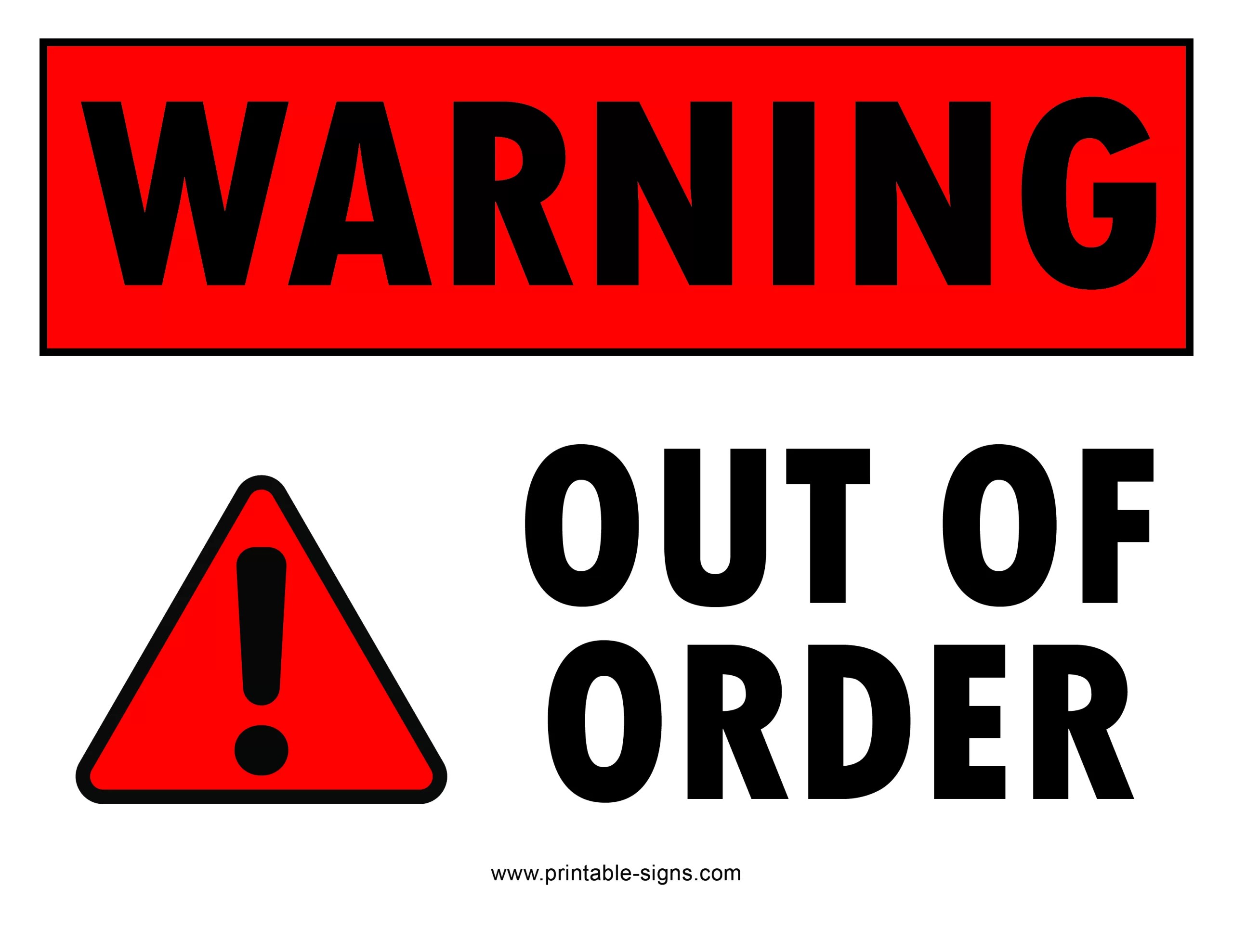 Out of Order Printable Sign Red