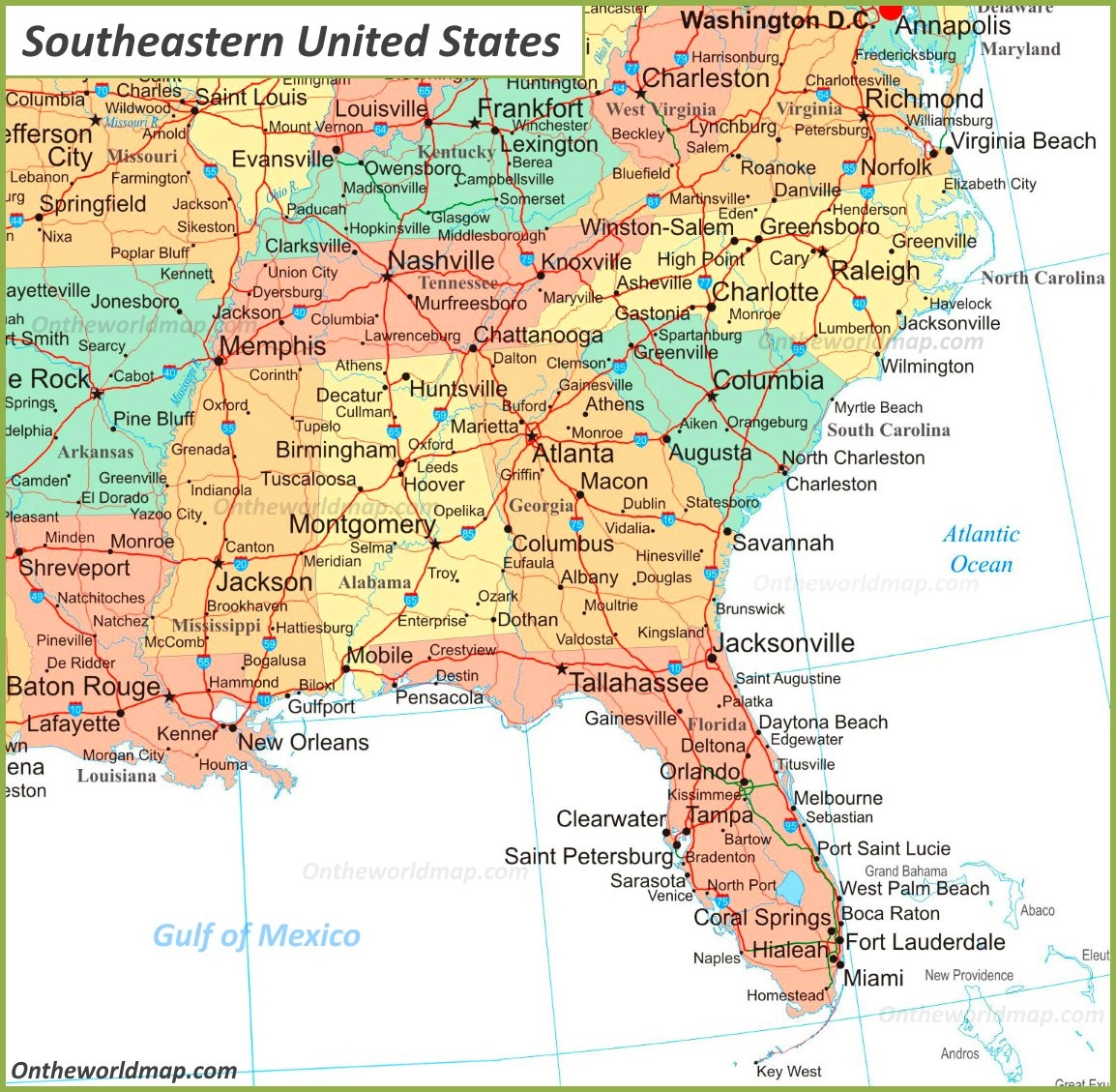 Printable Southeast Map US.