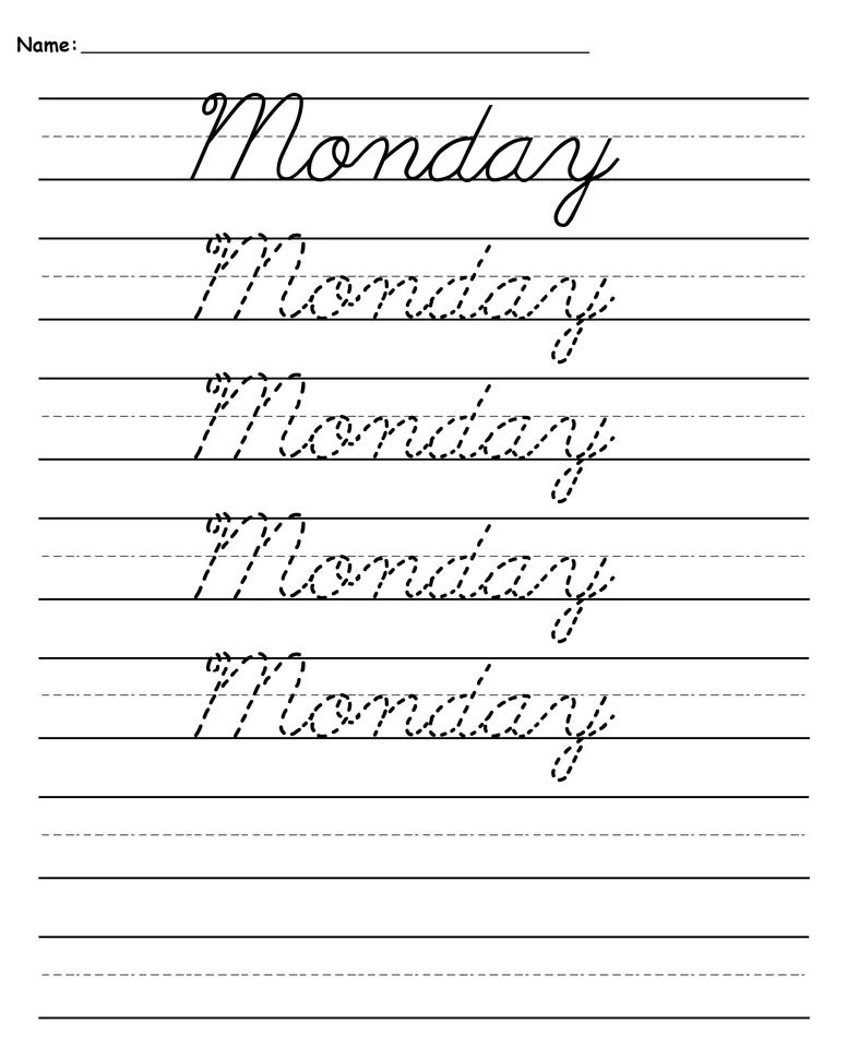 Free printable cursive worksheets name