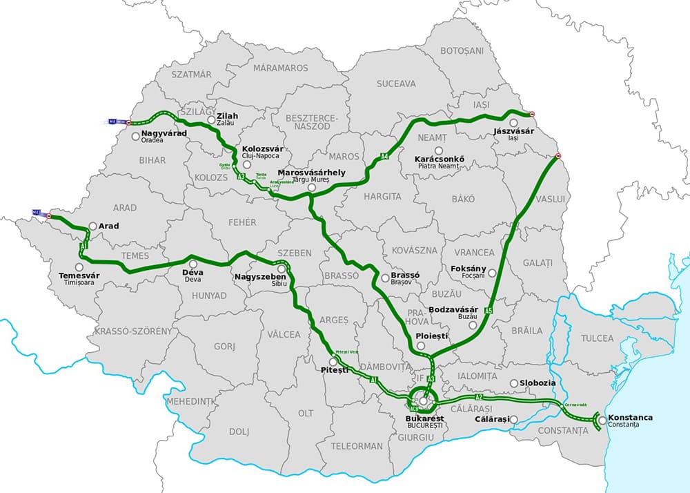 Printable Romania Map Road.