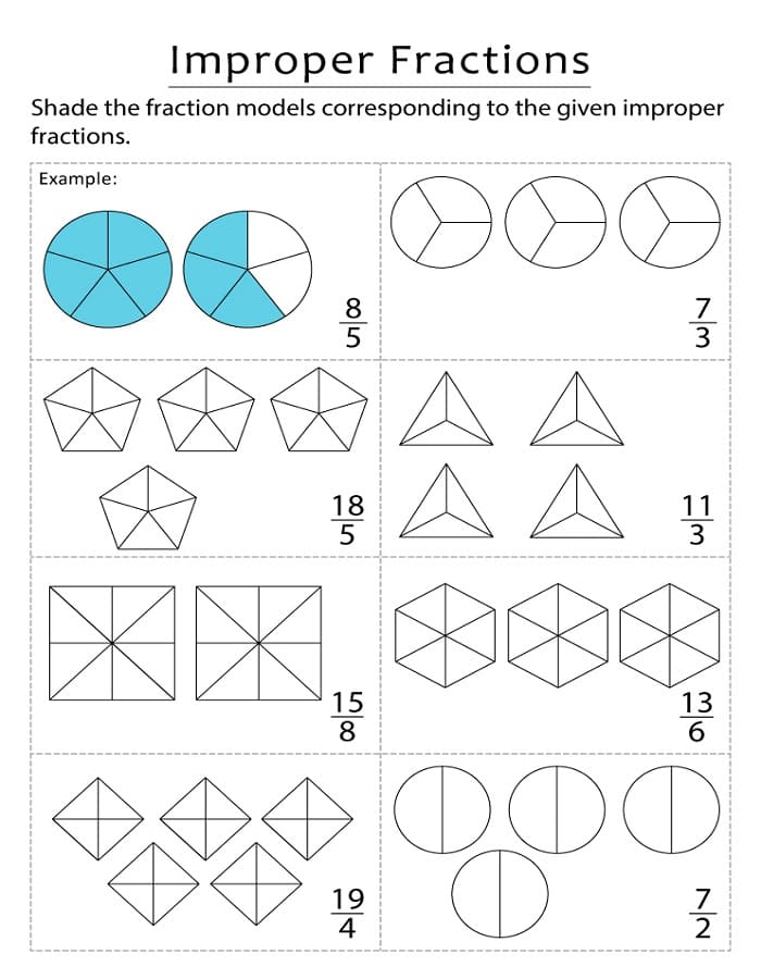 Printable improper fractions worksheet