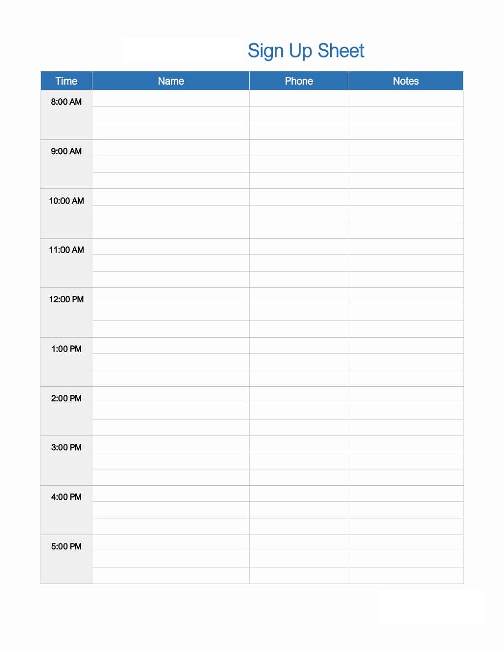 Download And Print Sign Up Sheet Templates Printable Free PDF Printable Sign Up Sheet Template Basic 