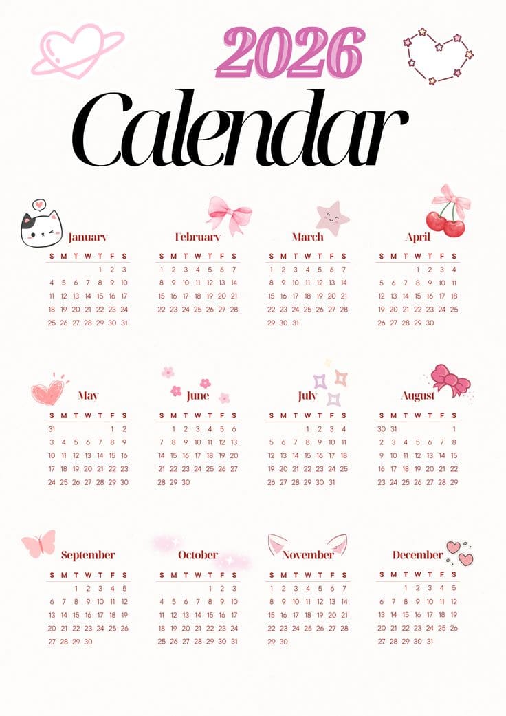 Snoopy 2026 Calendar Free Download And Print For You Girly 2026 Calendar 