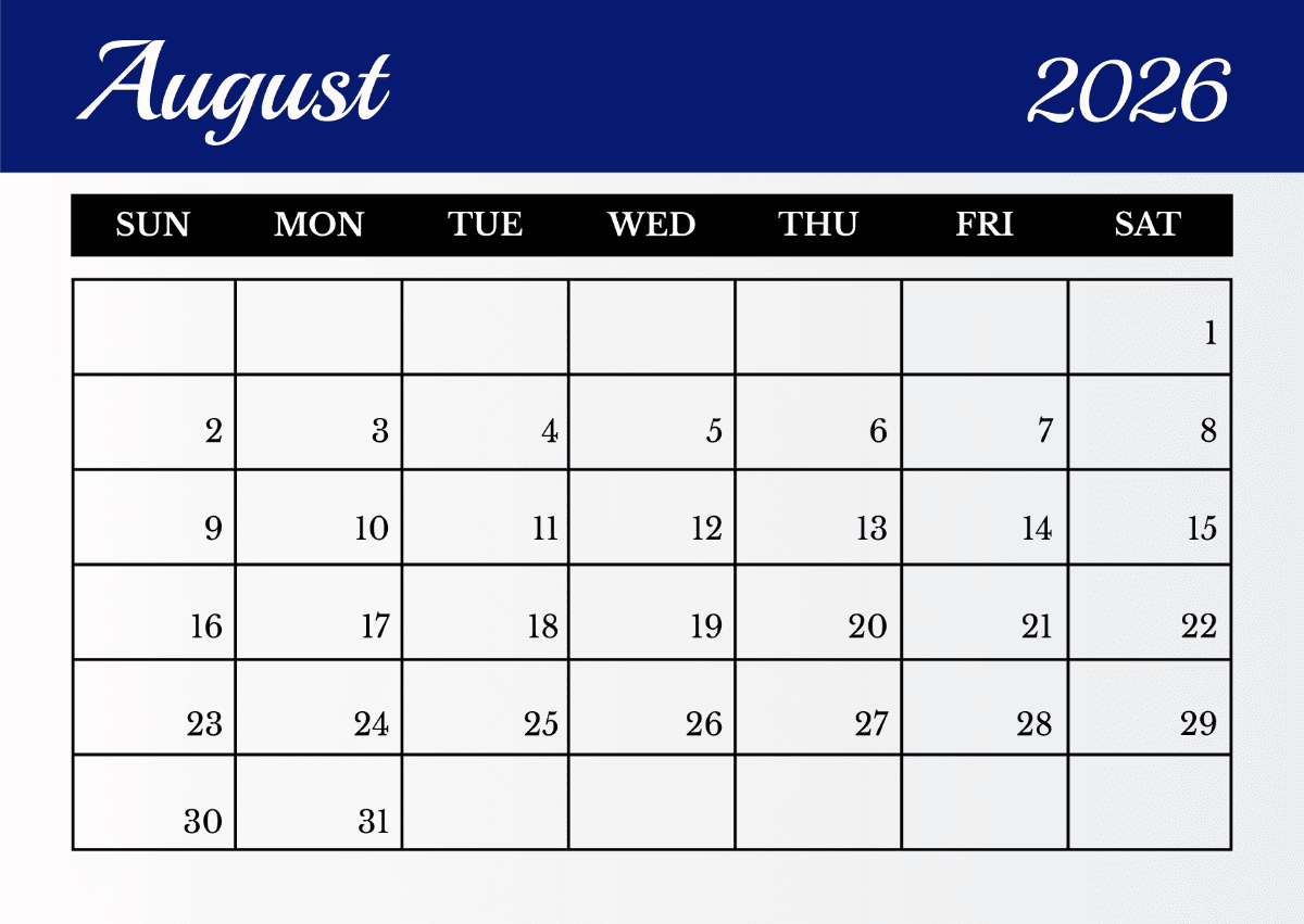 Printable Jamaica Map Modern August 2026 Calendar.