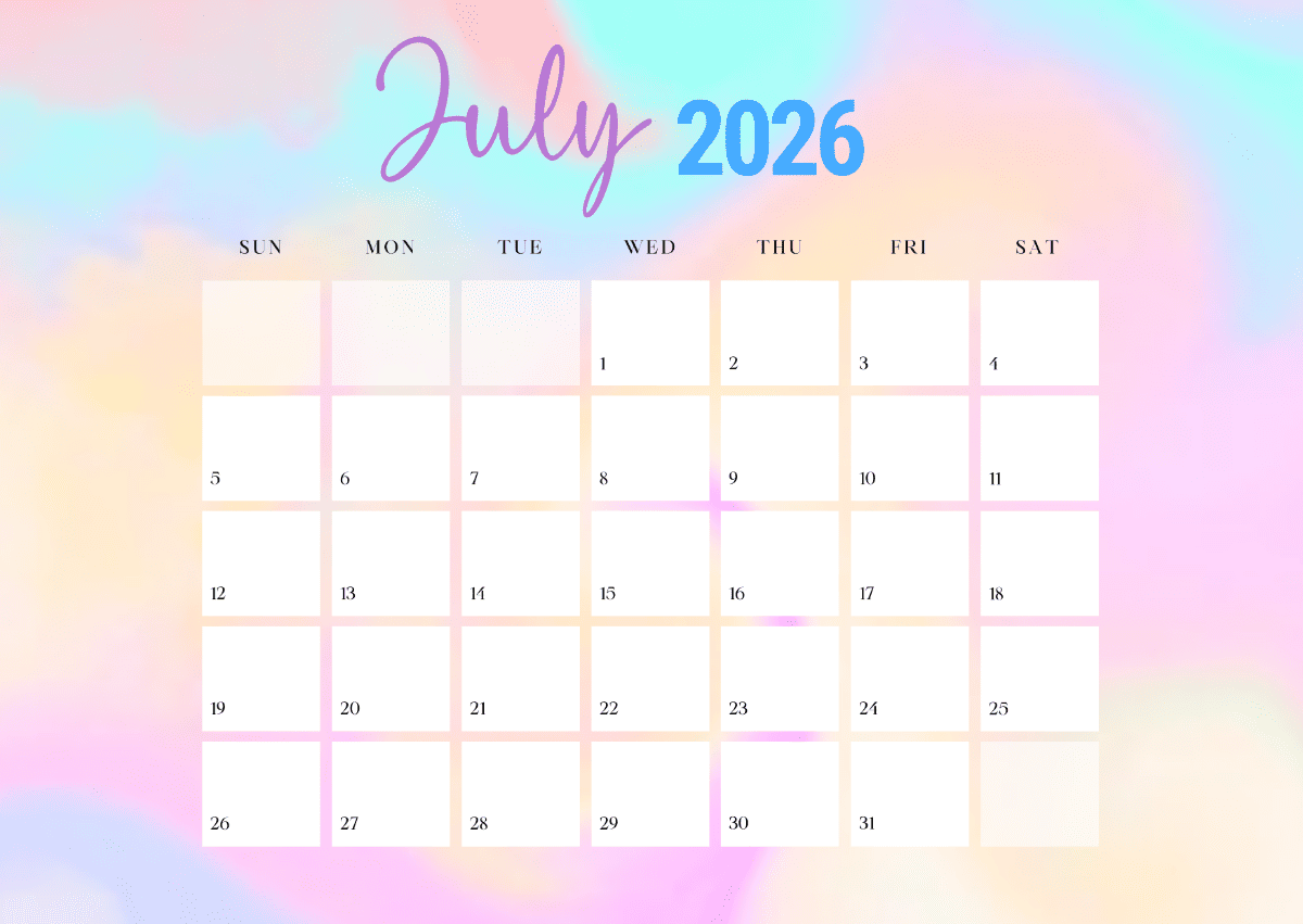 Printable July 2026 Calendar Printablelib Printable July 2026 Calendar Printablelib