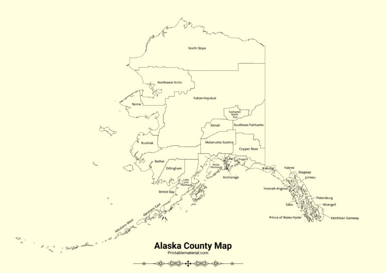 Alaska Map Blank Map Outline Map County Map Printable Alaska County Map 768x543 