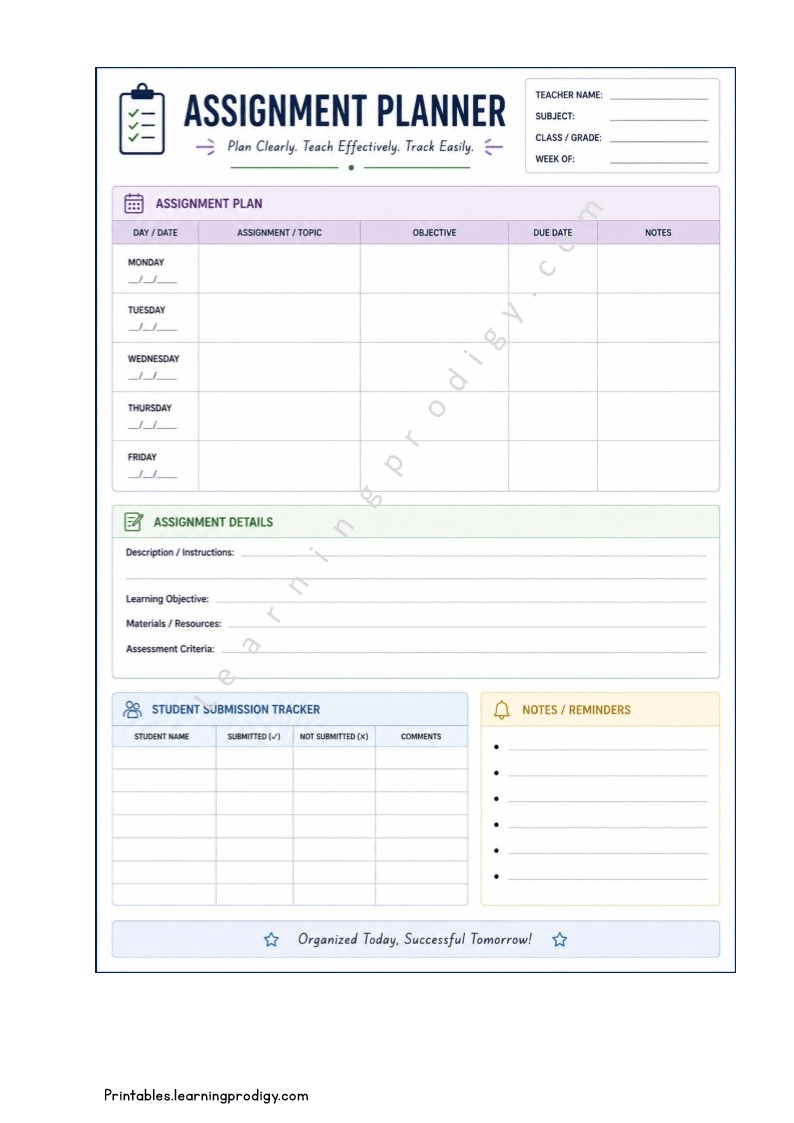 Download a Free Teacher Assignment Planner PDF