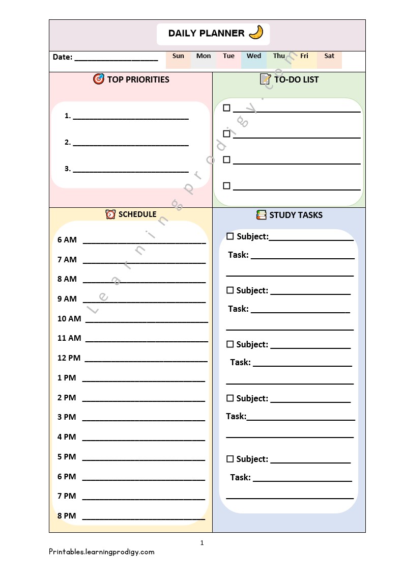 Free Printable Colourful Daily Planner