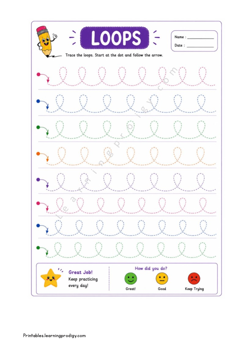 Free Printables Best Loops Pattern for Handwriting Practice
