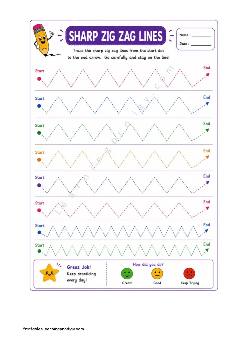 Free Downloadable Zig-Zag Pattern Handwriting Practice for Students