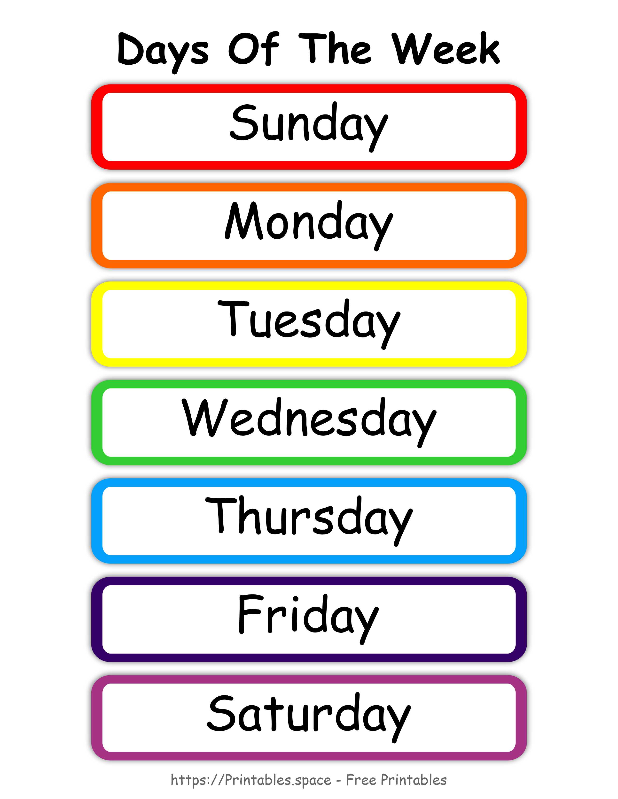 Simple colorful days of the week chart